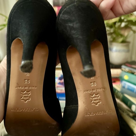 Vintage Claudia Ciutii 90s does 40s Black Cut Out Suede Peep Toe Heels- 8 1/2 - Picture 12 of 16